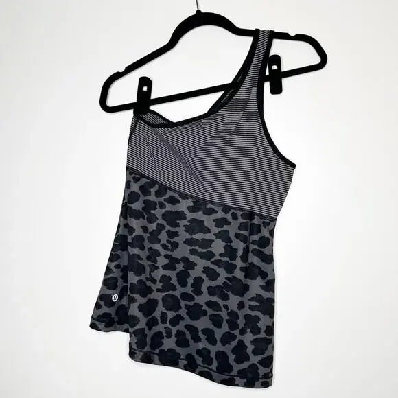 Lululemon One Shoulder Animal Print Striped Tank Women's Gray Black Size 6? - Picture 3 of 4